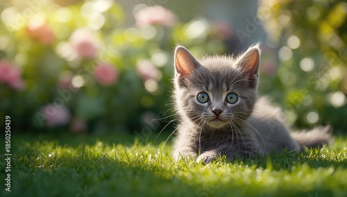 Small gray cat lying on a n...