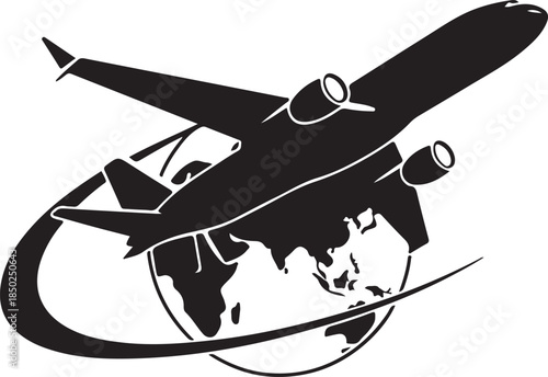 Globe plane icon. Plane travel icon.