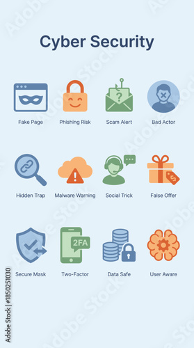 Pixelated Cyber Security Icon Pack on Blue Background Including Lock Shield Brain and Other Related Symbols