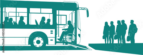 Accessible Public Transportation Bus With Wheelchair Ramp And Waiting Passengers accessibility