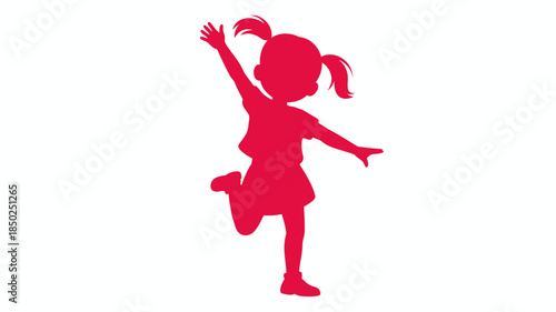  Cute Dancing Girl Silhouette with Pigtails – Playful Child Isolated on White