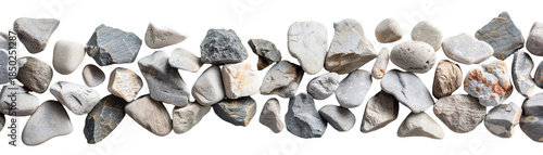 Gravel walkway shows various pebbles in a top view layout. The fine texture includes different shapes and colors. This design element can be used for backgrounds and other projects
