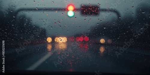 Wet windshield with rain dr...