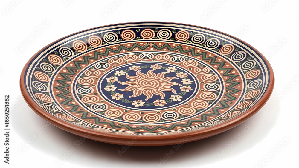 Fototapeta premium Traditional Artisan Pottery Plate with Ornamental Design — Isolated