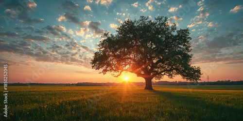 Old, deteriorating tree in open field at dusk, highlighting erosion concerns and seasonal transition