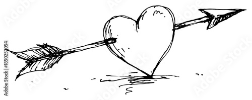 Heart pierced by an arrow hand drawn love symbol sketch