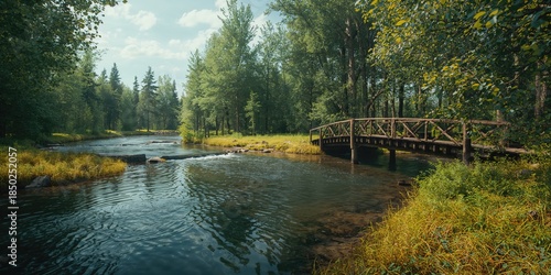 Wooden bridge over a forest...