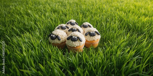 Colorful Easter sheep cupca...