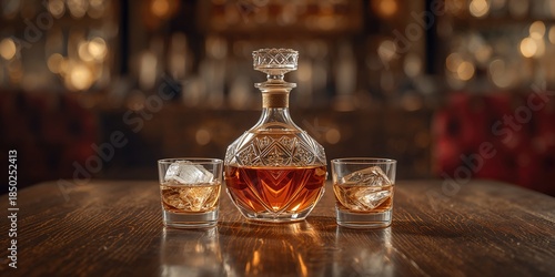 Glassware and ice set on wo...