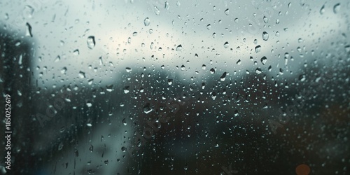 Raindrops on window glass, natural texture serving as a UI backdrop, seasonal change