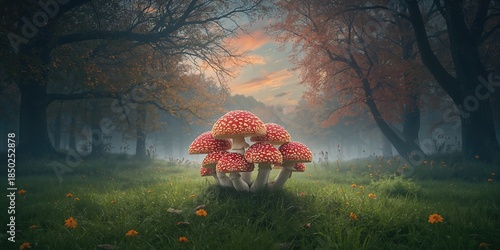 Fly agaric mushrooms in a s...