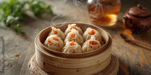 Shumai dumplings arranged i...