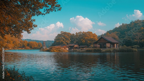 Serene water body surrounde...