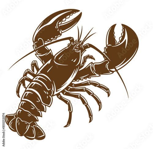 Brown detailed illustration of a lobster ready to serve freshly caught seafood