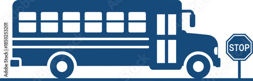 School bus with stop sign illustration Keywords: school bus, stop sign, transportation, education, children, safety, traffic, road