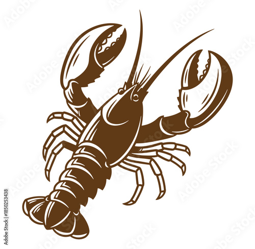 Brown lobster illustration on white background for seafood restaurant or culinary design
