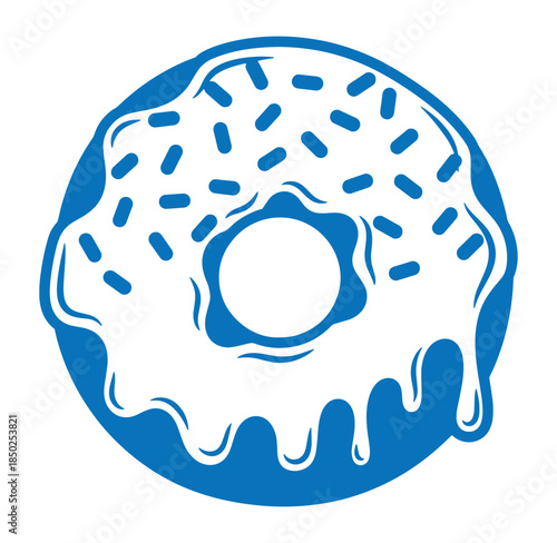 Delicious blue donut icon with sprinkles and white glaze on a clean white background