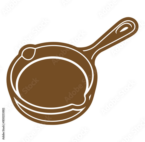 Brown stylized frying pan vector illustration isolated on white background for cooking and kitchen themes