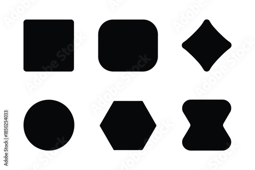 Set of Fundamental Geometric Shapes in Black Silhouette: Square, Circle, Hexagon, and More