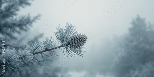 Ice-covered pine branch wit...