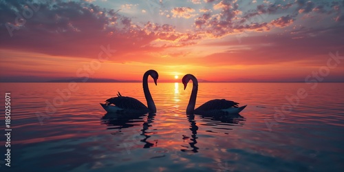 Black swans resting on a la...