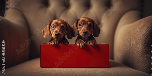 Pair of small dachshund pup...