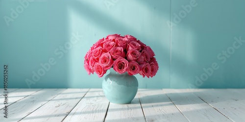 Pink roses flowers in a blu...
