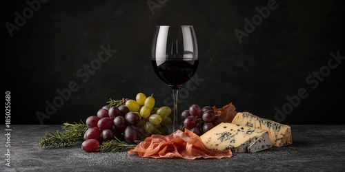 Red wine with grapes, rosem...