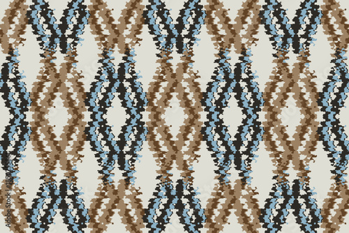 Abstract Earth Tone Ikat Seamless Pattern with Wavy Geometric Texture. Abstract background for textile design, wallpaper, surface textures, wrapping paper.