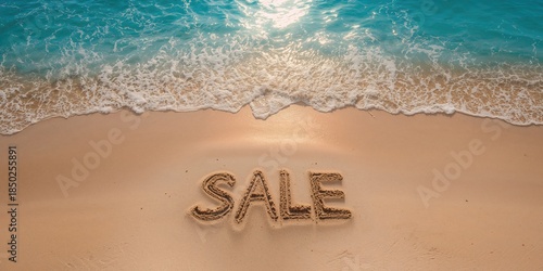 Beach scene with sand writi...