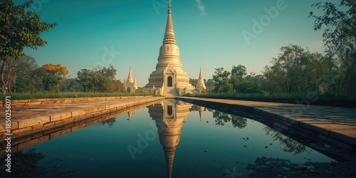 Pagoda in Myanmar mirrored ...