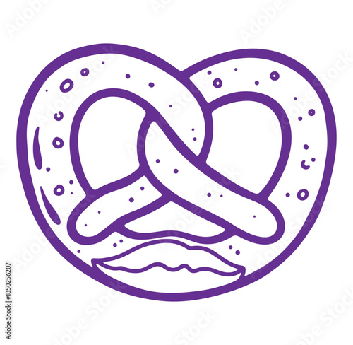 Purple line art pretzel illustration for food and culinary design concepts and applications