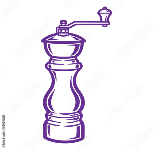 Purple silhouette illustration of a classic pepper mill for culinary and kitchen designs