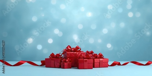 Christmas gift boxes on a b...