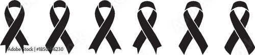 black ribbon icon set, Breast cancer awareness ribbons isolated on transparent background, Vector illustration.