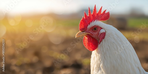 White rooster head with red...