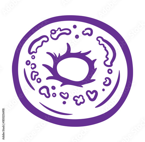 Purple stylized donut illustration with decorative elements on a white isolated background