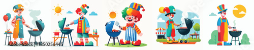funny clown vector grilling meat
