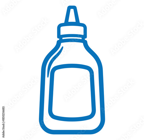 Simple blue outline illustration of a sauce bottle for food and beverage applications