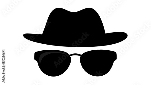 Abstract illustration of an anonymous identity profile, featuring a fedora hat and sunglasses, symbolizing a hidden persona and secret online activity