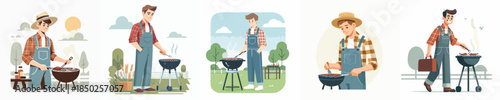 vector of farmer grilling meat