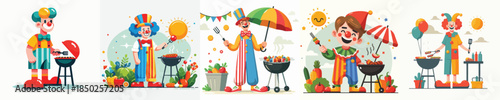 funny clown vector grilling meat