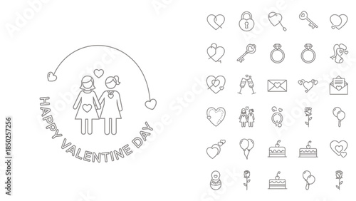 Valentine's Day icons and symbols for love and romance