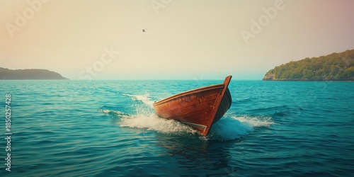 A small wooden motor boat n...
