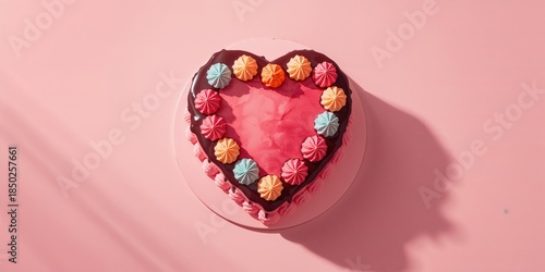 Pink heart-shaped cake with...