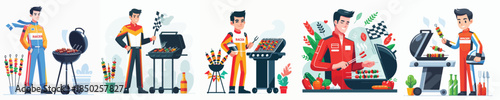 vector of racers grilling meat