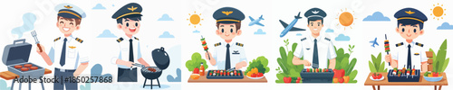 handsome pilot vector grilling meat