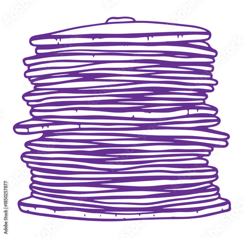 Stack of purple pancakes with a simple hand drawn style on a white background