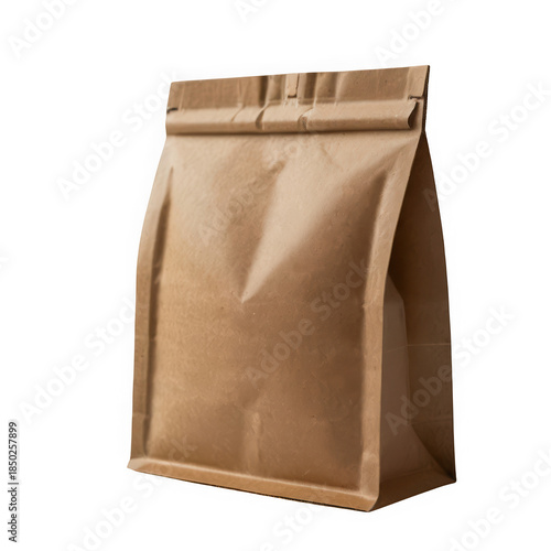 Brown kraft paper stand-up pouch with sealed bottom on transparent background