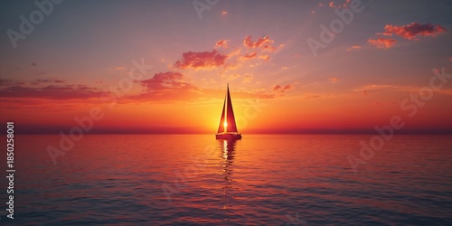 Silhouetted sailboat headin...